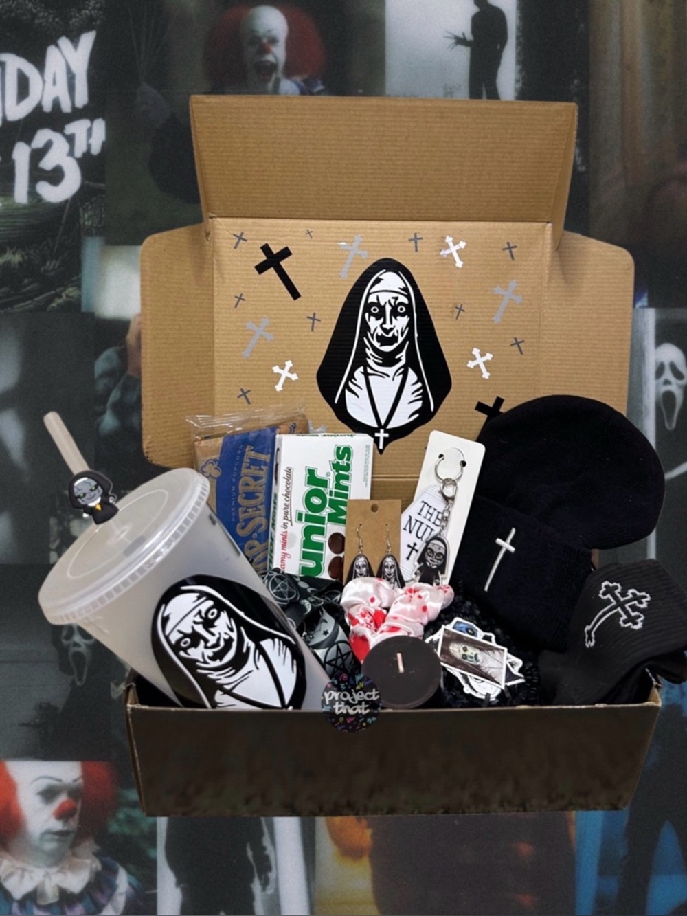 Horror Movie Night Large Overstuffed Gift Box Set | Tumbler | Keychain | Beanie